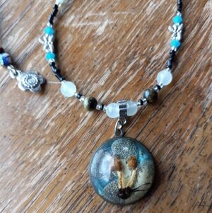 Handcrafted Mushroom Pendant Crystal Beaded Necklace!!!!! 🍄